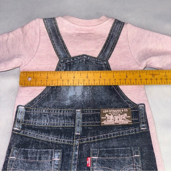 Levi's Baby Dress Jumper with Faux Bib Overalls Pink Blue Girls Kids Sz 9 Mo - Picture 6 of 8
